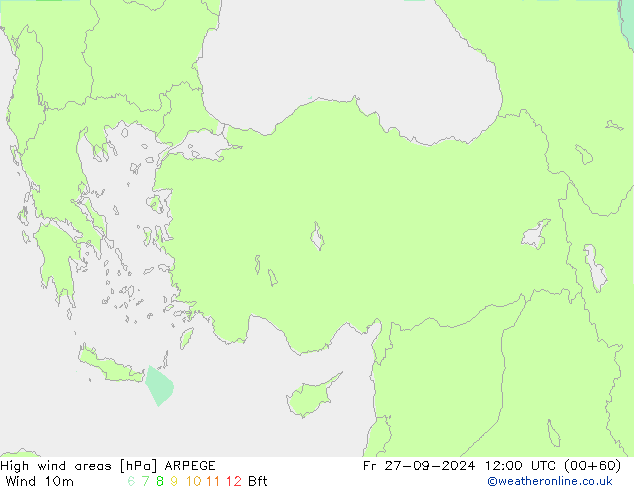 High wind areas ARPEGE  27.09.2024 12 UTC