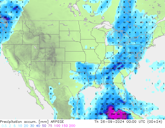 Precipitation accum. ARPEGE gio 26.09.2024 00 UTC