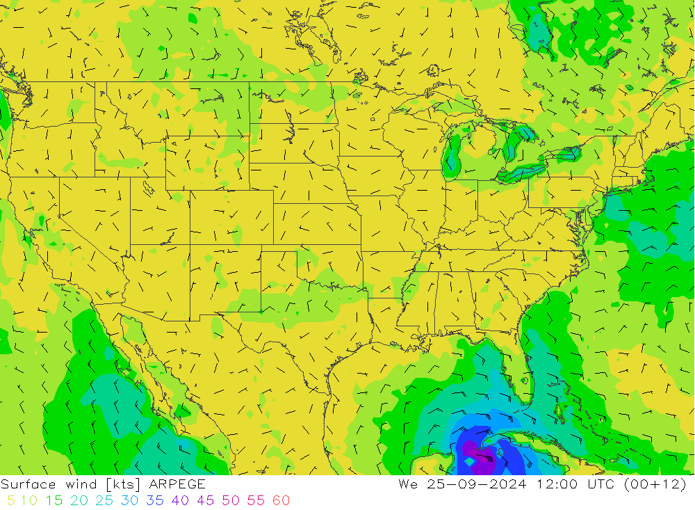 Wind 10 m ARPEGE wo 25.09.2024 12 UTC