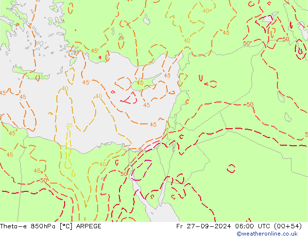 Theta-e 850гПа ARPEGE пт 27.09.2024 06 UTC