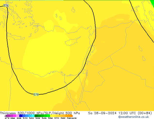 Thck 500-1000гПа ARPEGE сб 28.09.2024 12 UTC