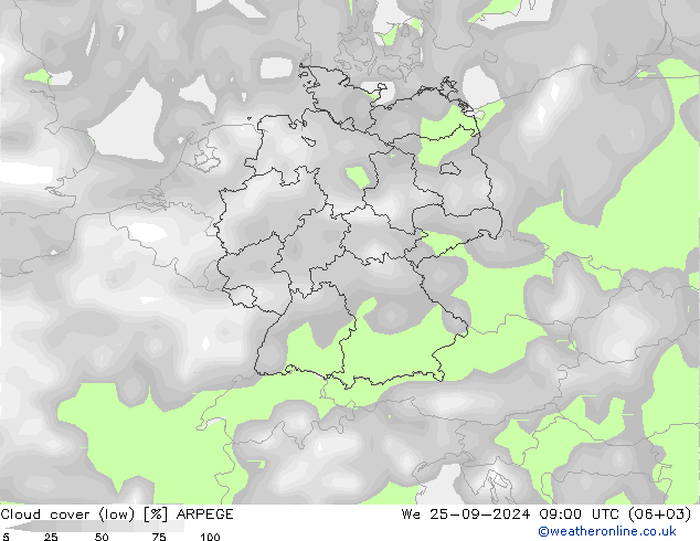 nízká oblaka ARPEGE St 25.09.2024 09 UTC