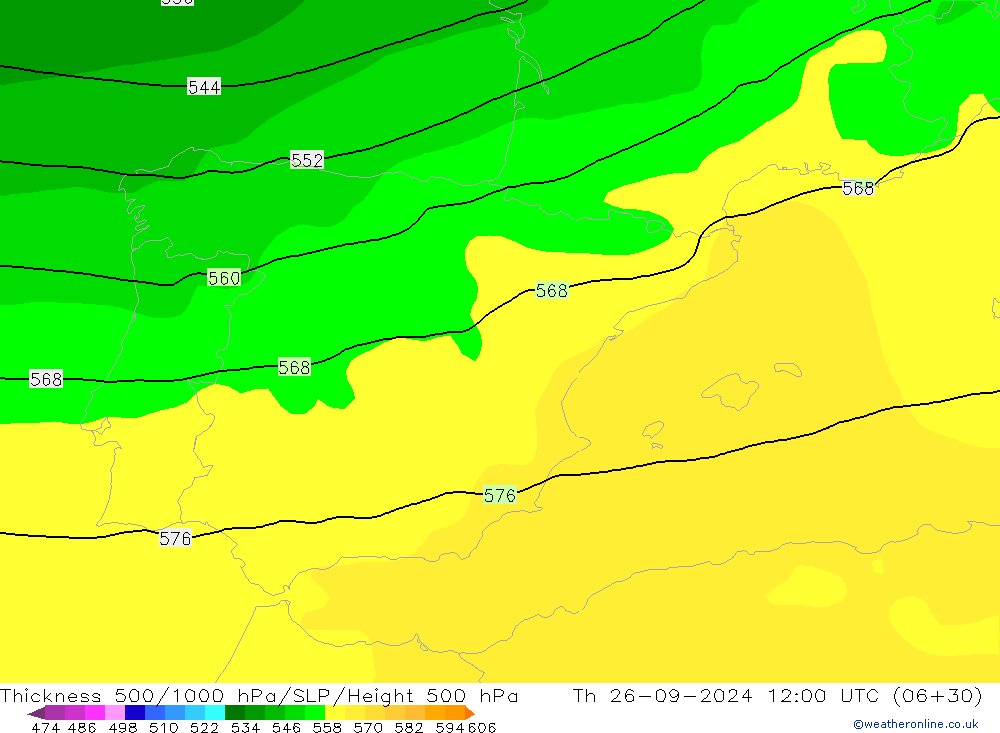 Dikte 500-1000hPa ARPEGE do 26.09.2024 12 UTC