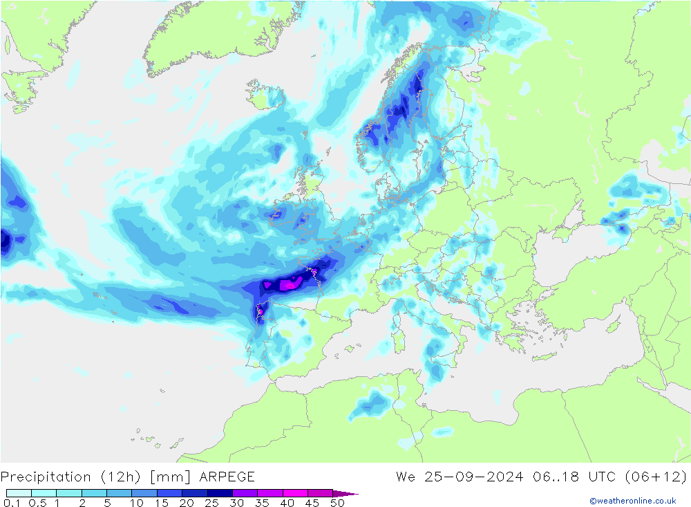 Précipitation (12h) ARPEGE mer 25.09.2024 18 UTC