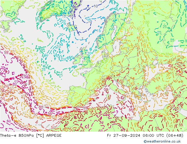 Theta-e 850hPa ARPEGE  27.09.2024 06 UTC