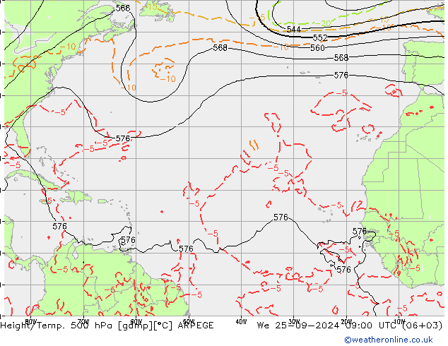 Géop./Temp. 500 hPa ARPEGE mer 25.09.2024 09 UTC