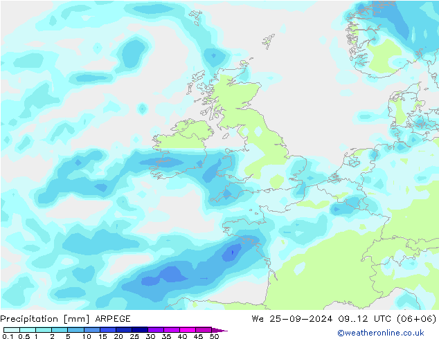 Precipitazione ARPEGE mer 25.09.2024 12 UTC