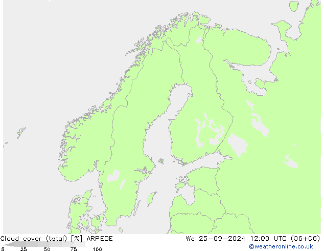 Nubes (total) ARPEGE mié 25.09.2024 12 UTC