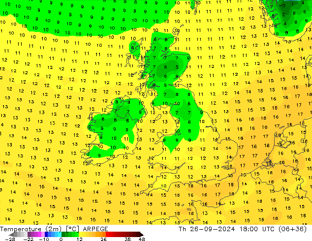 Temperature (2m) ARPEGE Čt 26.09.2024 18 UTC