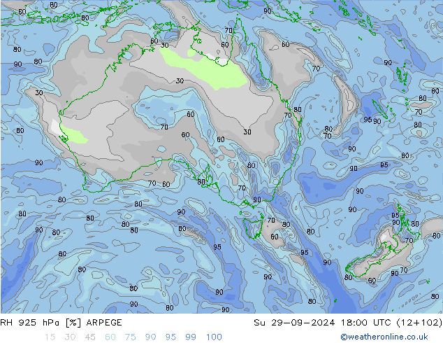 Humedad rel. 925hPa ARPEGE dom 29.09.2024 18 UTC