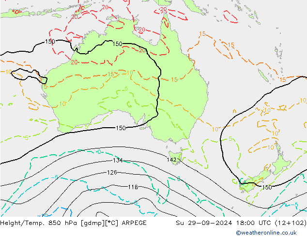 Hoogte/Temp. 850 hPa ARPEGE zo 29.09.2024 18 UTC