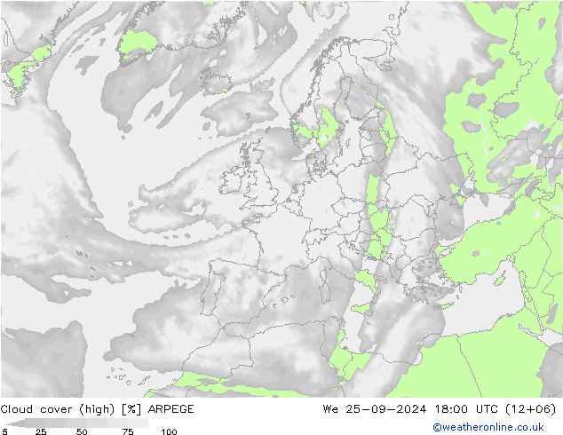 zachmurzenie (wysokie) ARPEGE śro. 25.09.2024 18 UTC