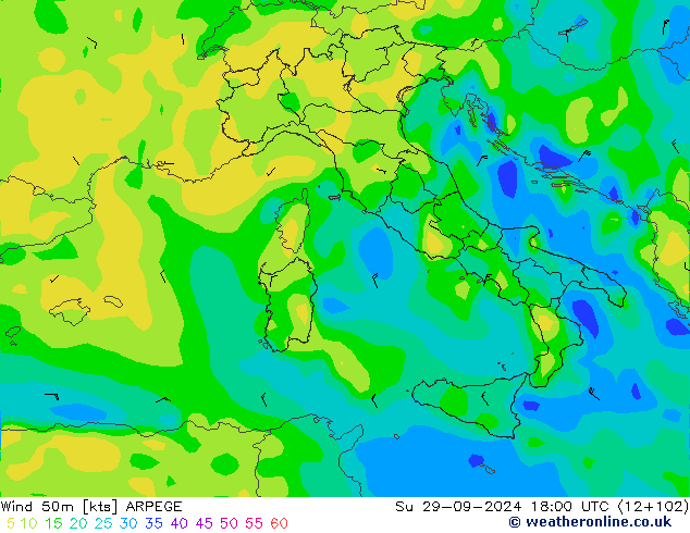 wiatr 50 m ARPEGE nie. 29.09.2024 18 UTC