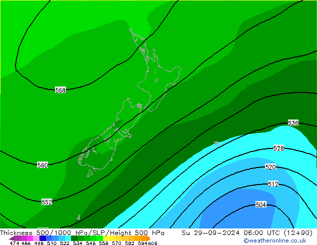 Thck 500-1000hPa ARPEGE Ne 29.09.2024 06 UTC