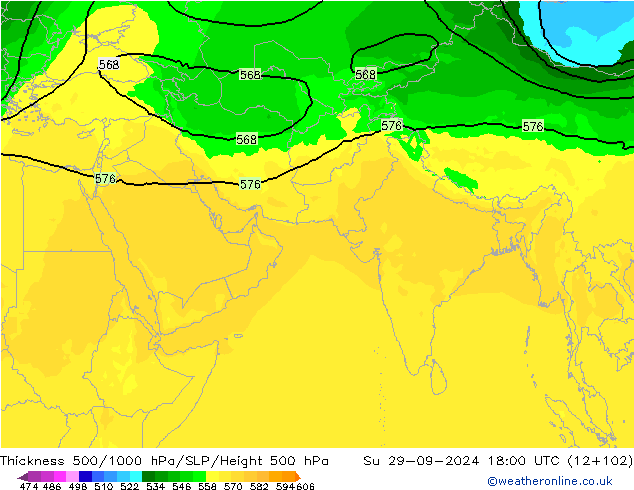 Thck 500-1000hPa ARPEGE  29.09.2024 18 UTC