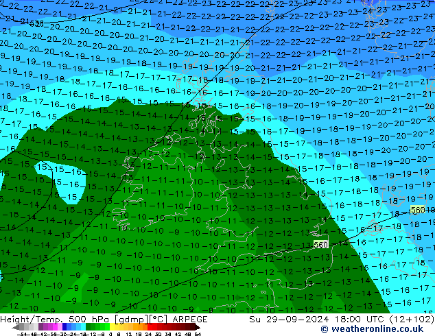 Height/Temp. 500 hPa ARPEGE Su 29.09.2024 18 UTC