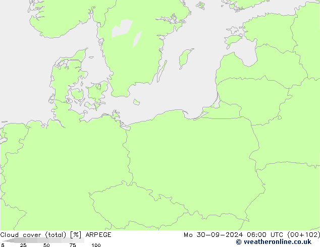 Nubes (total) ARPEGE lun 30.09.2024 06 UTC