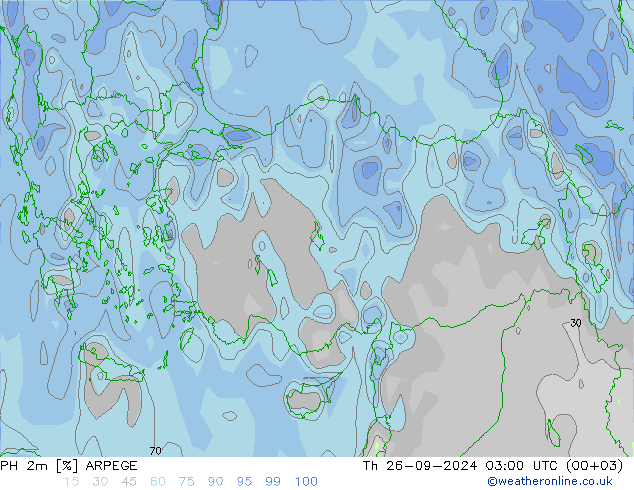 RH 2m ARPEGE Th 26.09.2024 03 UTC