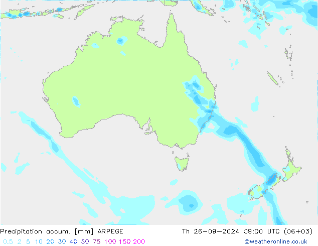 Précipitation accum. ARPEGE jeu 26.09.2024 09 UTC