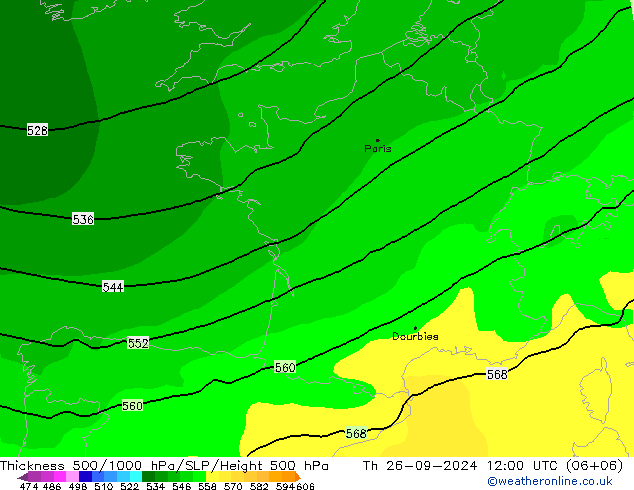 Schichtdicke 500-1000 hPa ARPEGE Do 26.09.2024 12 UTC