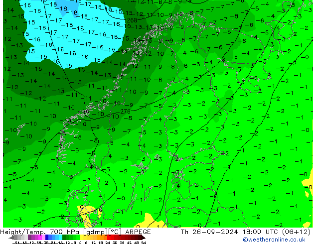 Yükseklik/Sıc. 700 hPa ARPEGE Per 26.09.2024 18 UTC