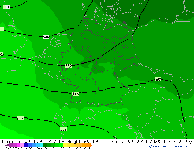 500-1000 hPa Kalınlığı ARPEGE Pzt 30.09.2024 06 UTC