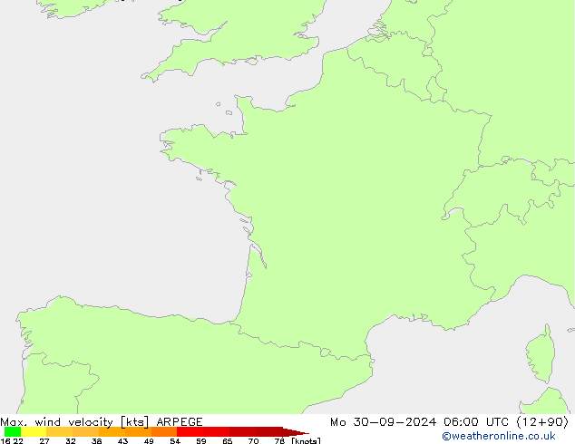 Max. wind velocity ARPEGE lun 30.09.2024 06 UTC