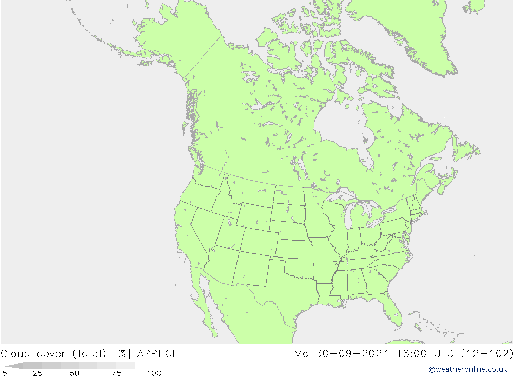 Nubi (totali) ARPEGE lun 30.09.2024 18 UTC