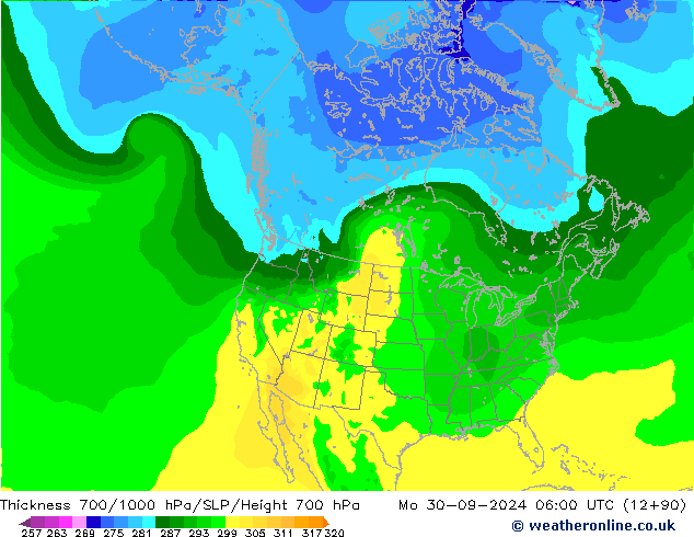 Thck 700-1000 hPa ARPEGE  30.09.2024 06 UTC