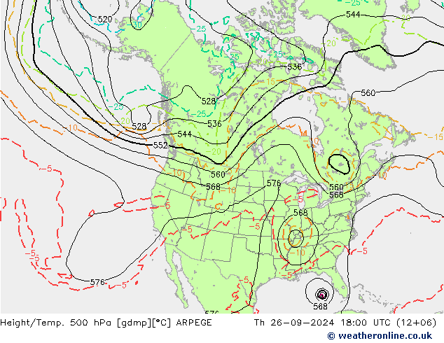 Height/Temp. 500 hPa ARPEGE Th 26.09.2024 18 UTC