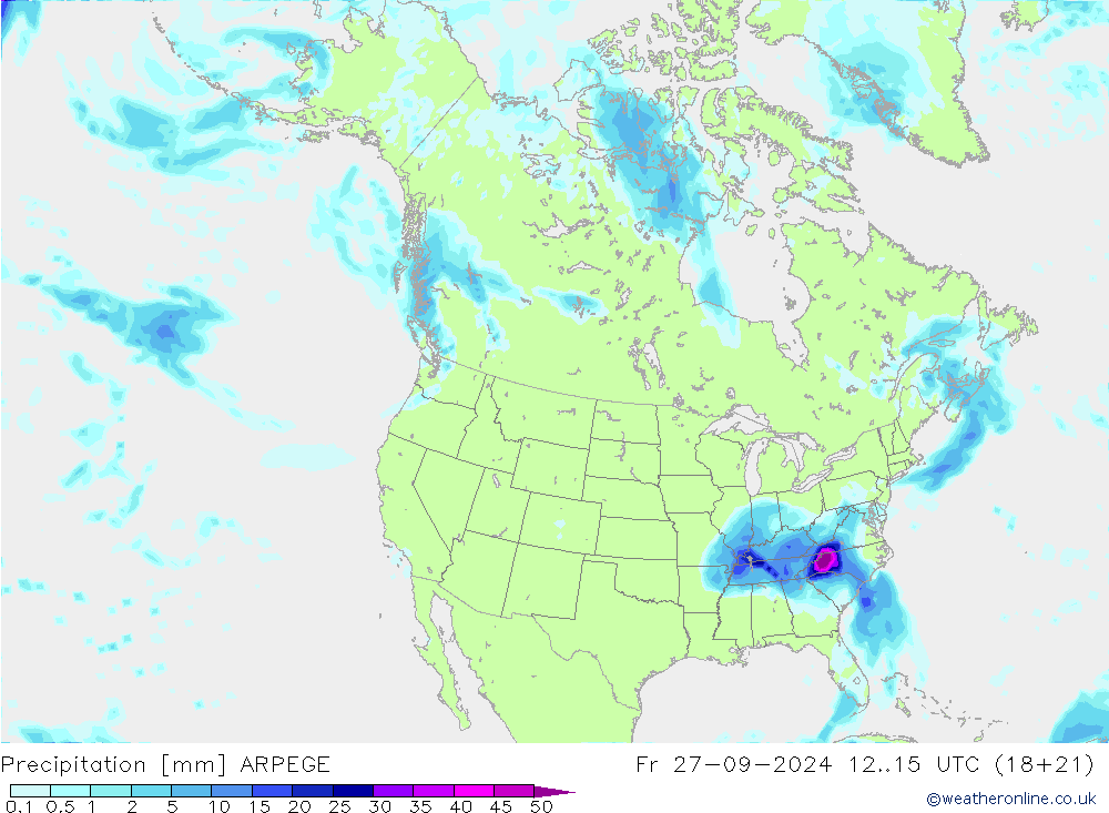 Précipitation ARPEGE ven 27.09.2024 15 UTC