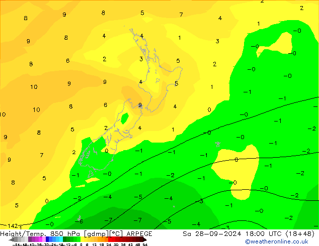 Height/Temp. 850 hPa ARPEGE so. 28.09.2024 18 UTC