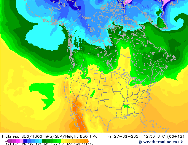 Thck 850-1000 hPa ARPEGE pt. 27.09.2024 12 UTC