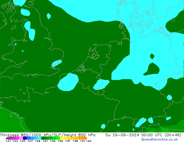 Thck 850-1000 hPa ARPEGE dim 29.09.2024 00 UTC