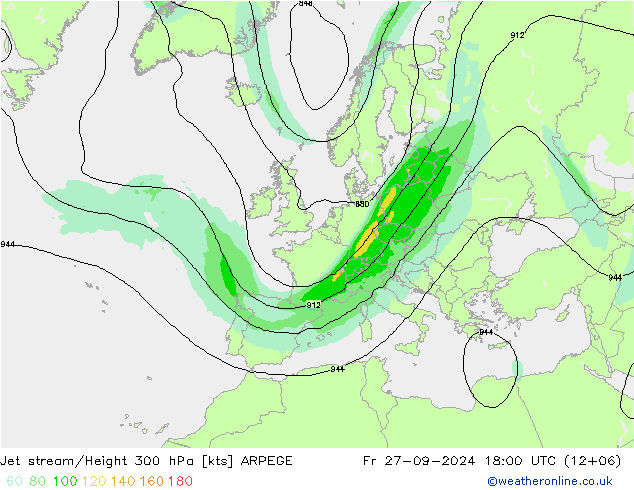 Straalstroom ARPEGE vr 27.09.2024 18 UTC