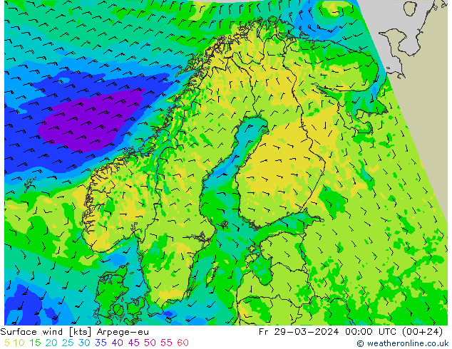 Surface wind Arpege-eu Fr 29.03.2024 00 UTC