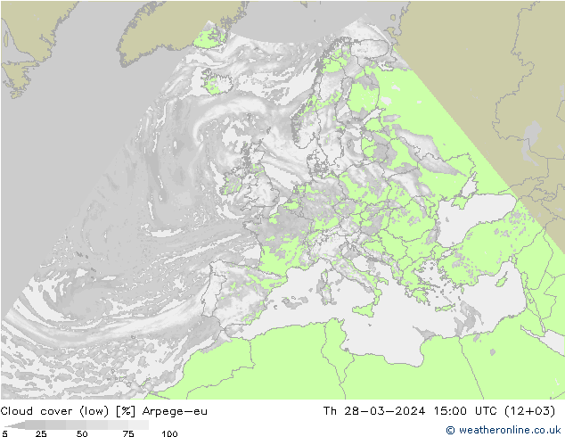 Bewolking (Laag) Arpege-eu do 28.03.2024 15 UTC
