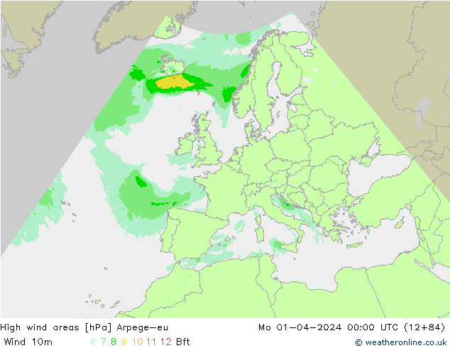 High wind areas Arpege-eu Mo 01.04.2024 00 UTC