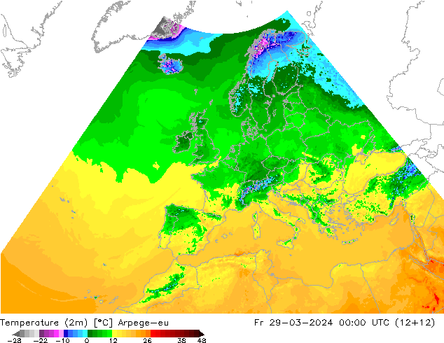 Temperature (2m) Arpege-eu Fr 29.03.2024 00 UTC
