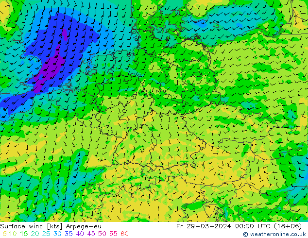 Surface wind Arpege-eu Fr 29.03.2024 00 UTC