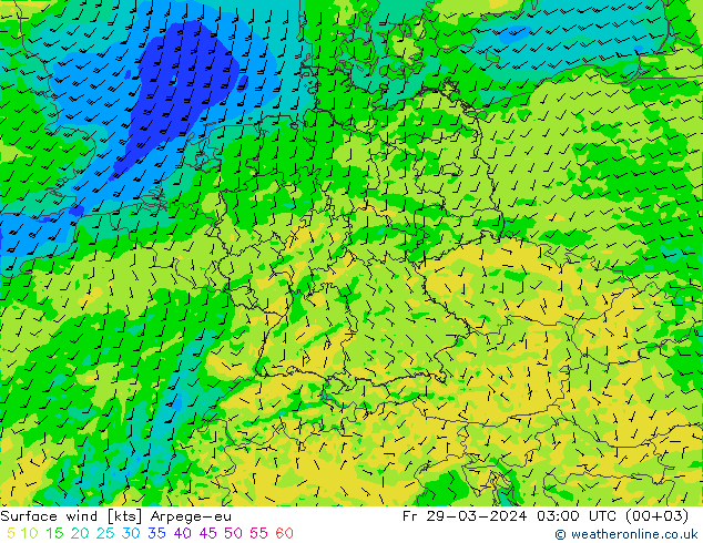 Surface wind Arpege-eu Fr 29.03.2024 03 UTC