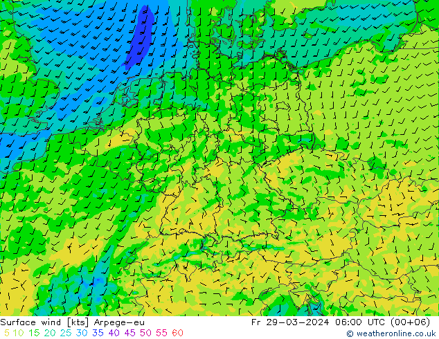 Surface wind Arpege-eu Fr 29.03.2024 06 UTC