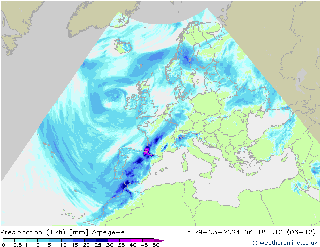 Precipitazione (12h) Arpege-eu ven 29.03.2024 18 UTC