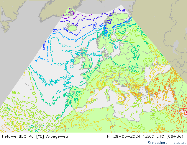 Theta-e 850hPa Arpege-eu Fr 29.03.2024 12 UTC