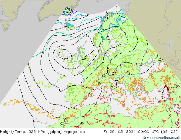 Height/Temp. 925 hPa Arpege-eu ven 29.03.2024 09 UTC