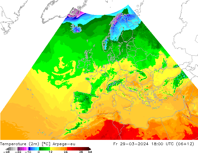 Temperature (2m) Arpege-eu Fr 29.03.2024 18 UTC