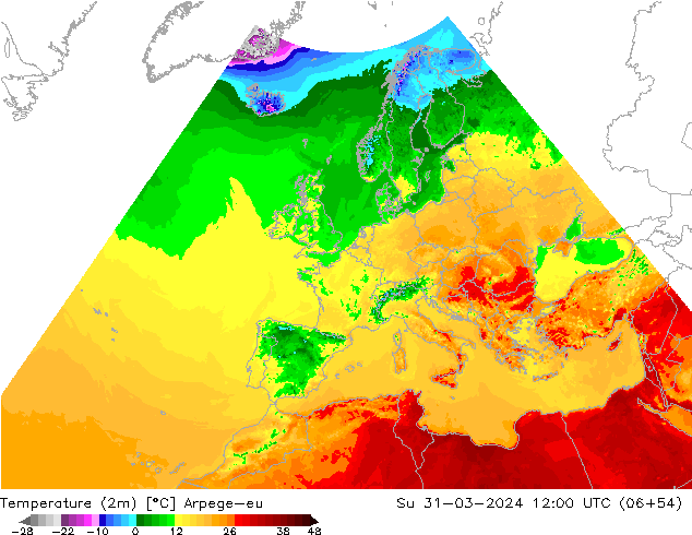 карта температуры Arpege-eu Вс 31.03.2024 12 UTC