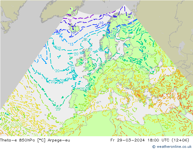 Theta-e 850hPa Arpege-eu  29.03.2024 18 UTC