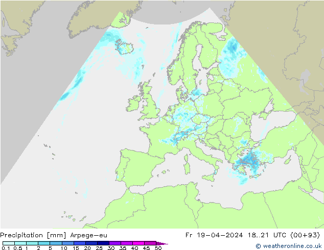 Precipitazione Arpege-eu ven 19.04.2024 21 UTC