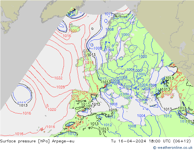 Atmosférický tlak Arpege-eu Út 16.04.2024 18 UTC